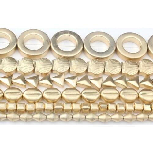 Matte Square Elliptical Triangle Gold Loose Spacer Beads For Jewelry Making Natural Stone Beads Diy Bracelet 15inche
