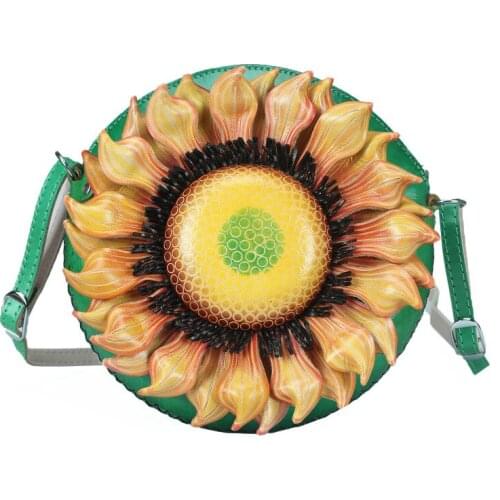 Fashion Genuine Leather Womens Shoulder Bag Hand Carved Sunflower Flower Slant Cross Bag Leather Womens Messenger Bag