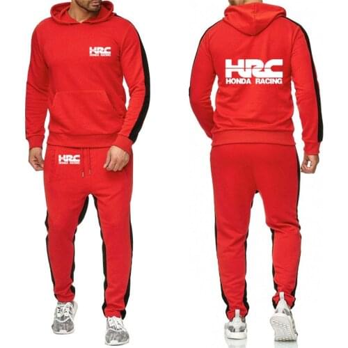 Casual Mens suits HRC race motorcycle Car Logo printing high quality stripe Autumn Cotton Mens hooded+sweatpants 2-piece suit