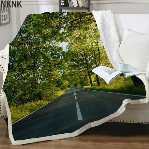 NKNK Brank Nature Blankets Scenery Plush Throw Blanket Trees 3D Print Road Thin Quilt Sherpa Blanket New Premium Pattern Plush