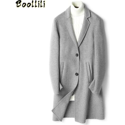 Boollili 2020 New Mens Wool Coat Double-sided Woolen Long Jacket Men Korean Autumn Winter Mens Overcoat Coats