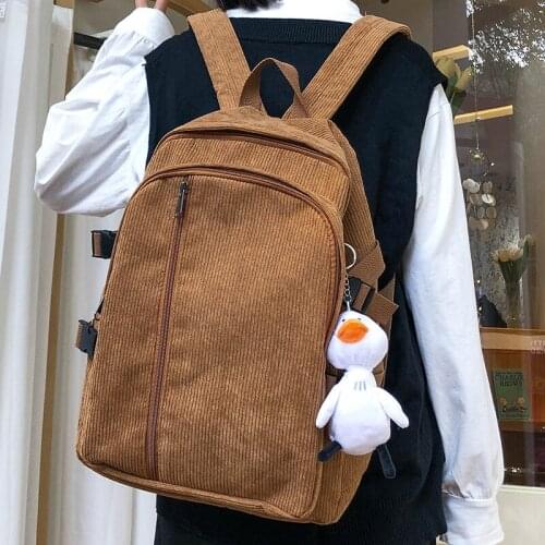 HOCODO Solid Color Corduroy Women Backpack Anti-Theft Backpack Female School Bags For Teenage Girls Fashion Travel Shoulder Bag
