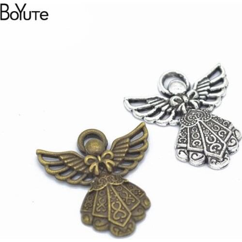 BoYuTe (50 Pieces/Lot) Wholesale Tibetan Silver Angel Wings Pendant Charms Diy Alloy Jewelry Accessories