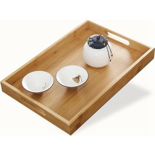 Rectangle Bamboo Tea Tray Serving Table Plate Snacks Food Storage Dish for Hotel Home Serving Tray Breakfast Tray with Handles