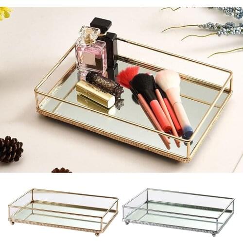 Rectangular Dresser Vanity Mirror Tray Dresser Make Up Perfume Desk Organizer