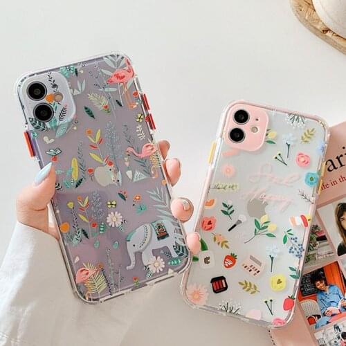 Luxury Flower Animal Phone Case For iPhone 11 Pro Max 7 8 Plus X XR XS Max SE2020 Transparent Bumper Soft Back Cover Coque Funda