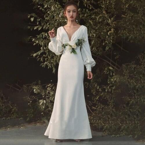 Bridalee Ivory White Simple Boho Bohemian Beach Long Sleeve Party Dresses Country Bridal Gowns Floor Length Summer Wedding Event