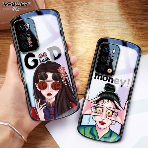 TPU Frame + Girl fashion cool Clear Tempered glass lens protection phone case for huawei p 40 p40 p30 pro glass cover cases