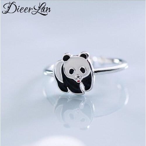 Vintage Silver Color Panda Rings for Women Adjustable Size Rings For Men Thai Silver Jewelry