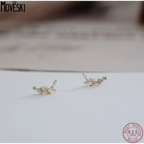 MOVESKI Laurel Branch S925 Sterling Silver Plated14K Gold Inlaid With Shiny Zircon Arcs Earrings Women Jewelry Gift