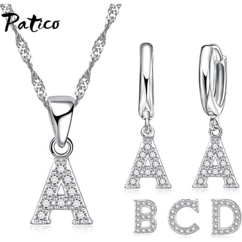 26 Letters AAA Zircon 925 Sterling Silver Jewelry Sets For Women Alphabet Pendant Necklaces Collier Drop Earrings Friends Bijoux