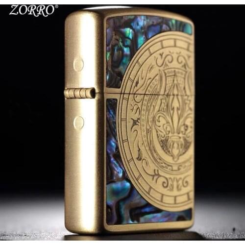 Zorro Metal Classic Kerosene Lighter Inlaid Scallop Series Collectable Gifts Suitable for Many Occasions Outdoor Indoor Cooking