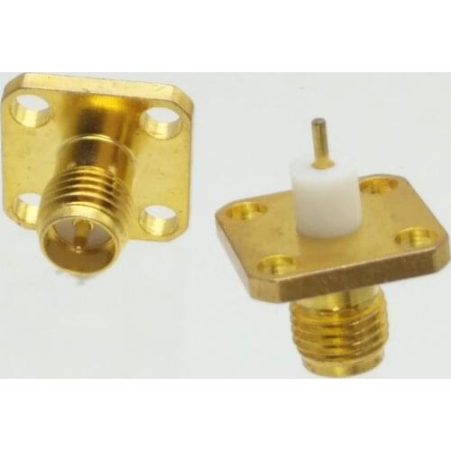 1Pcs ConnectorRP-SMA Female Plug with 4 holes Flange deck PTFE solder RF