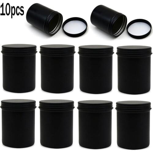DIY Black Metal Candle Tins 10 Piece 200ml Round Containers with Lids Tea Packaging Tin Box Food Grade
