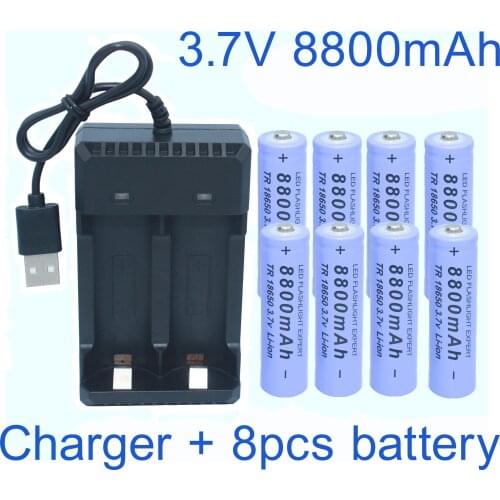 100%.Original.rechargeabie.3.7V.8800mAh.Li-ion.battery.18650.8800mAh .US18650.charger+battery.LED.Flashlight