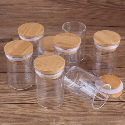 12 Pieces 80ml Test Tubes with Bamboo Caps 47*70mm Spice Jars Glass Vials Storage Jar Glass Containers for Wedding Favors