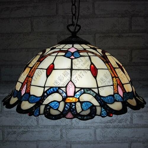 16inch Tiffany Baroque Stained Glass Suspended Luminaire E27 110-240V Chain Pendant lights for Home Parlor Dining Room