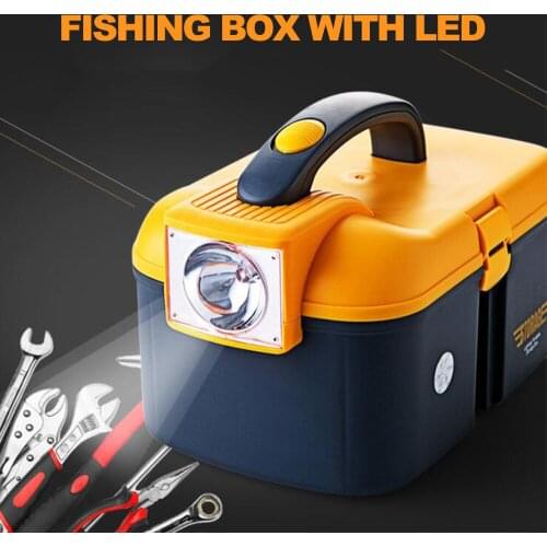 2 Layer Fishing Tackle Box Large Capacity Fishing Gear Accessories LED Lighting Sub-Box Fishing Hook Tool Storage Case X532D