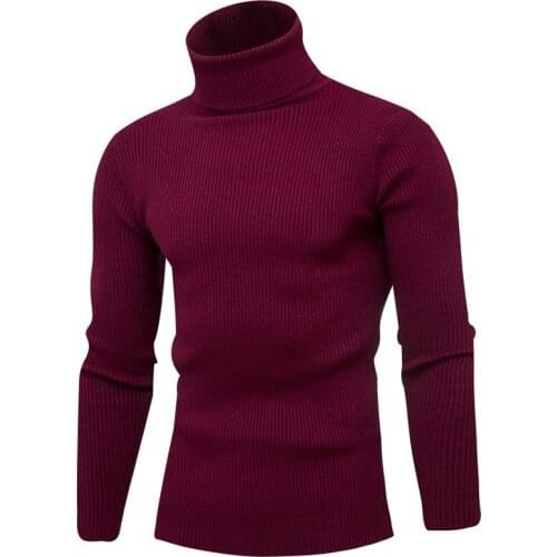 2020 Autumn & Winter New Arrival Mens Vertical High-necked Sweater Pullover Solid Color Slim Thin Knit Sweater Free Shipping