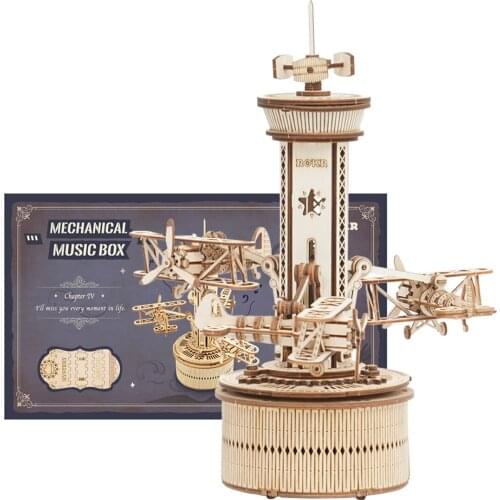 255Pcs DIY Different Types Wooden Tower Music Box 3D Mechanical Wood Puzzle Model Educational Toy Gift Decor