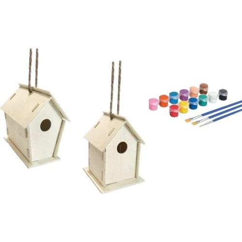 34 Pcs DIY Bird House Kit-Build and Paint Birdhouse Unfinished Paintable Bird House for Kids to Build Wooden Arts