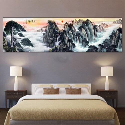 Large Size Abstract Painting Canvas Print Landscape Ink Painting Traditional Chinese Calligraphy Wall Picture for Home Decor