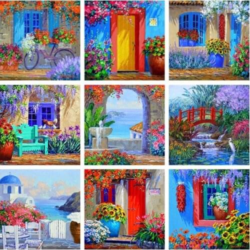 Flower Full Square Diamond Embroidery Landscape Garden 5D Diy Diamond Painting House Diamond Mosaic Home Decor Gift Christmas