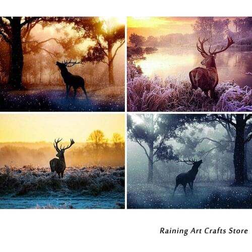 5D Diy Diamond Painting Elk Forest Animal Cross Stitch Kits Full Drill Embroidery Landscape Mosaic Pictures Home Decor Gifts
