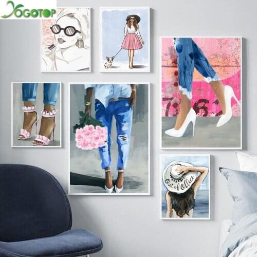 Diy Diamond Painting cross-stitch 5D Mosaic Diamond Embroidery Couture Paris High Heels Lipstick Girl Nordic Wall Art YY2270