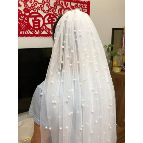 Free Shipping New pearl Short 2 layers White/Ivory Long Wedding Bridal Veil Head With Comb Wedding Accessories EE709