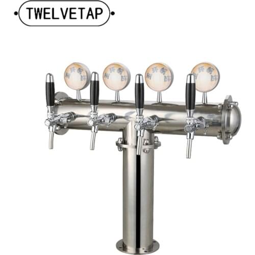 TWELVETAP T Type 4 Lines Big Beer Column Stainless Steel Tower With 4 Tap With Led Light Medallion Drink Filling Brewing FD-T-04