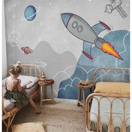 Bacal large 3D wallpaper mural Cartoon blue rocket airplane animal children room background wall wallpaper for walls 3 d