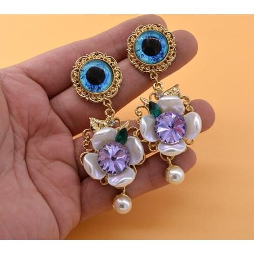 European And American New Bright Eyes Rose Flower Earrings Alloy Pendant Crystal Camellia Gem Pearl Ear Jewelry