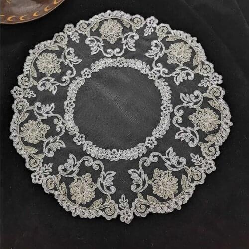 European Round Embroidered Transparent Coaster Fruit Food Plate Vase Table Mat Tea Set Wine Glass Cover Wedding Party Decoration