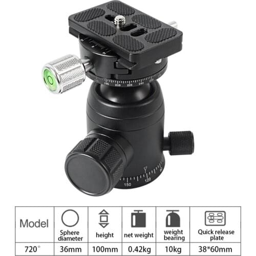 Tripod Head 720° Double Panoramic Rotating Tripod Ball Head Camera Stand With PU60 Quick Release Plate for DSLR Camera