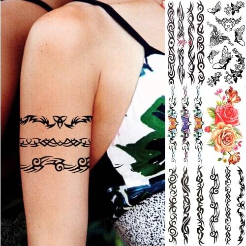 Indian Totem Temporary Tattoos For Women Girls Realistic Fairy Butterfly Rose Fake Tattoo Sticker DIY Ankle Arm Waterproof Tatoo