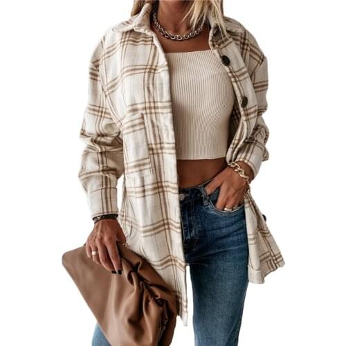 Plaid Jacket Women 2021 Autumn Winter New Fashion Loose Coat Casual Retro Long Sleeves Single-breasted Jacket Female LR1295