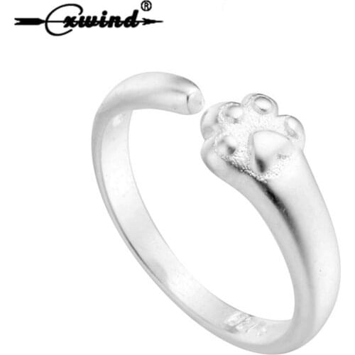 Cxwind Bears Paw Resizable Rings Dog Bear Cat Animal Footprint Paw Ring For Women Romantic Wedding Jewelry Wholesale