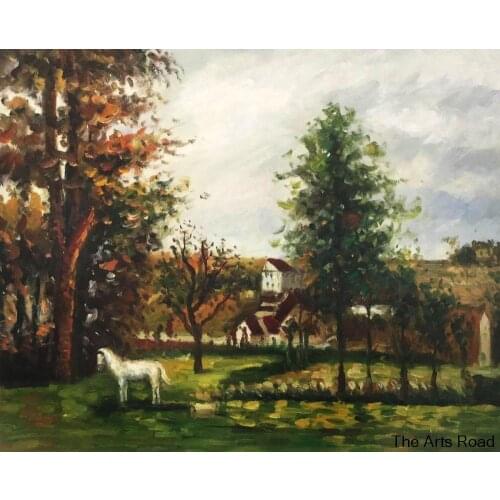 Beautiful Landscape Art Painting Landscape with a White Horse in a Meadow Camille Pissarro Oil Painting Handpainted 100