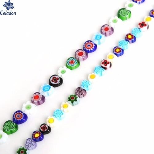 Beautiful Millefiori Flower Lampwork Glass Beads Mix Color Heart-shaped Ply 3.5MM For Necklace Bracelet Jewelry Making DIY Craft
