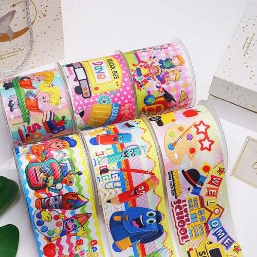 DIY Handmade Materials Printed Grosgrain Back To School Ribbon 50 Yard Per Size 55009