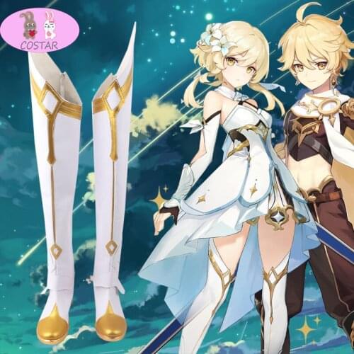 COSTAR Hot Game Genshin Impact Aether Lumine White Cosplay Shoes Boots Newest Custom Made for Halloween Women High Heels