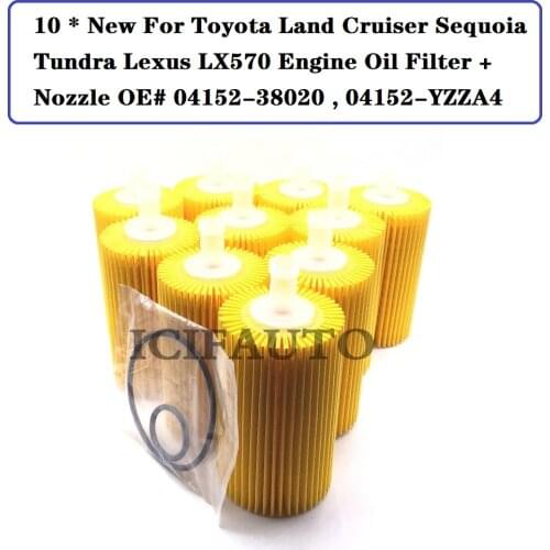 10 * New For Toyota Land Cruiser Sequoia Tundra Lexus LX570 Engine Oil Filter + Nozzle OE# 04152-38020 , 04152-YZZA4