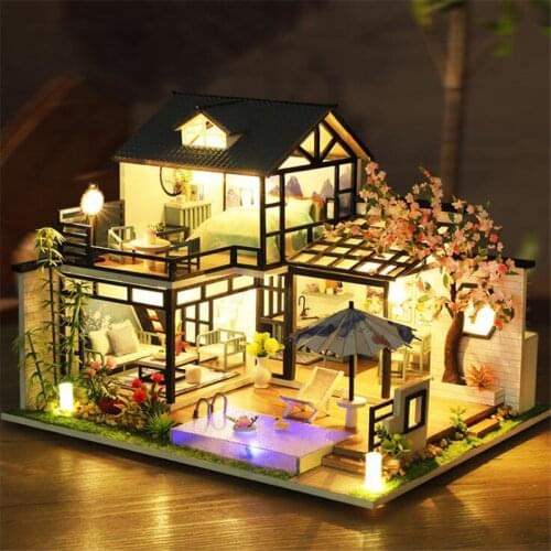Miniature Dollhouse DIY Handmade Dollhouse Ink Lanting Courtyard In Water Doll House Kit Gift for Children Adults Chinese retro