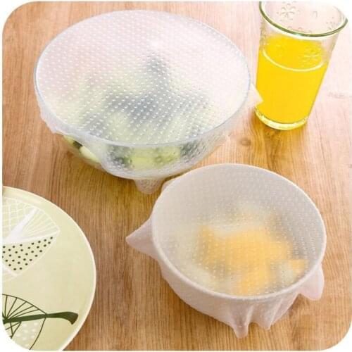 Reusable Silicone Food Wraps Seal Vacuum Cover Lid Stretch Multifunctional Food Fresh Keeping Saran Wrap Kitchen Tools 10x10cm