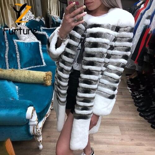 YZ.FURTURE Fashion Winter Real Fur Coat Rex Rabbit Fur Coat Warm Chinchilla Color Rex Rabbit Fur Jacket 2021 Long Women Coats