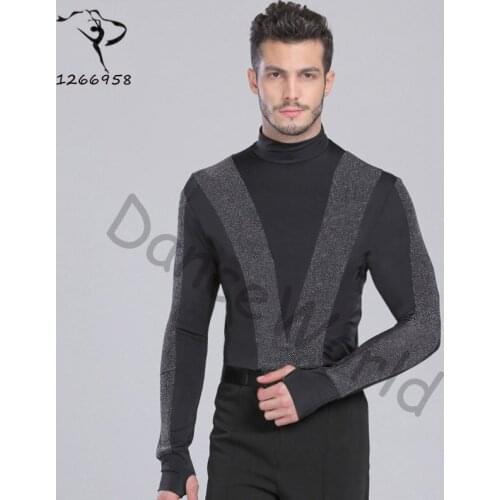 2018 New Arrival Men Dance Shirt Turtle Neck Long Sleeve Mens Latin Shirts Ballroom Dance Tops Clothing For Dance Wear DQ6027
