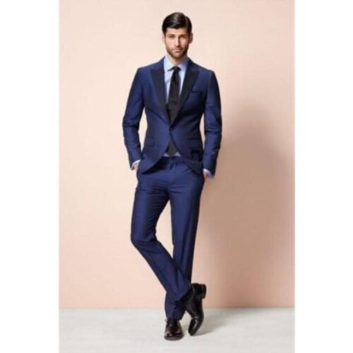 Modern Fashion Mens Blue Formal Suits 2019 Wedding Prom Groomsmen Mens Suits Tuxedos Best Man Suits 2 Pcs (Jacket+Pants+Tie)