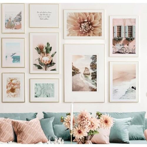 Sea Dolphin Bicycle Rock Seaside Building Wall Art Canvas Painting Nordic Posters And Prints Wall Pictures For Living Room Decor