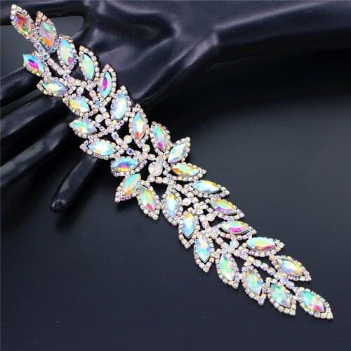 Hand beaded applique for dress shoe accessory Jewelry Rhinestone Iron On Patch Motif Applique DIY Crystals Patch